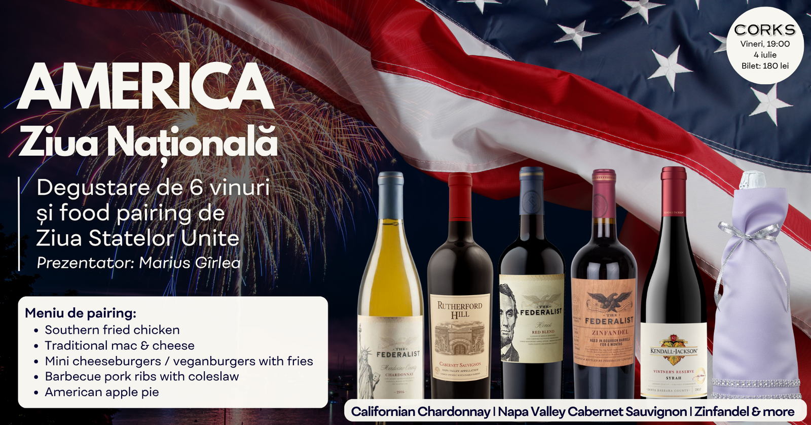 America - Ziua Statelor Unite cu Marius Gîrlea | Degustare de vinuri și preparate iconice