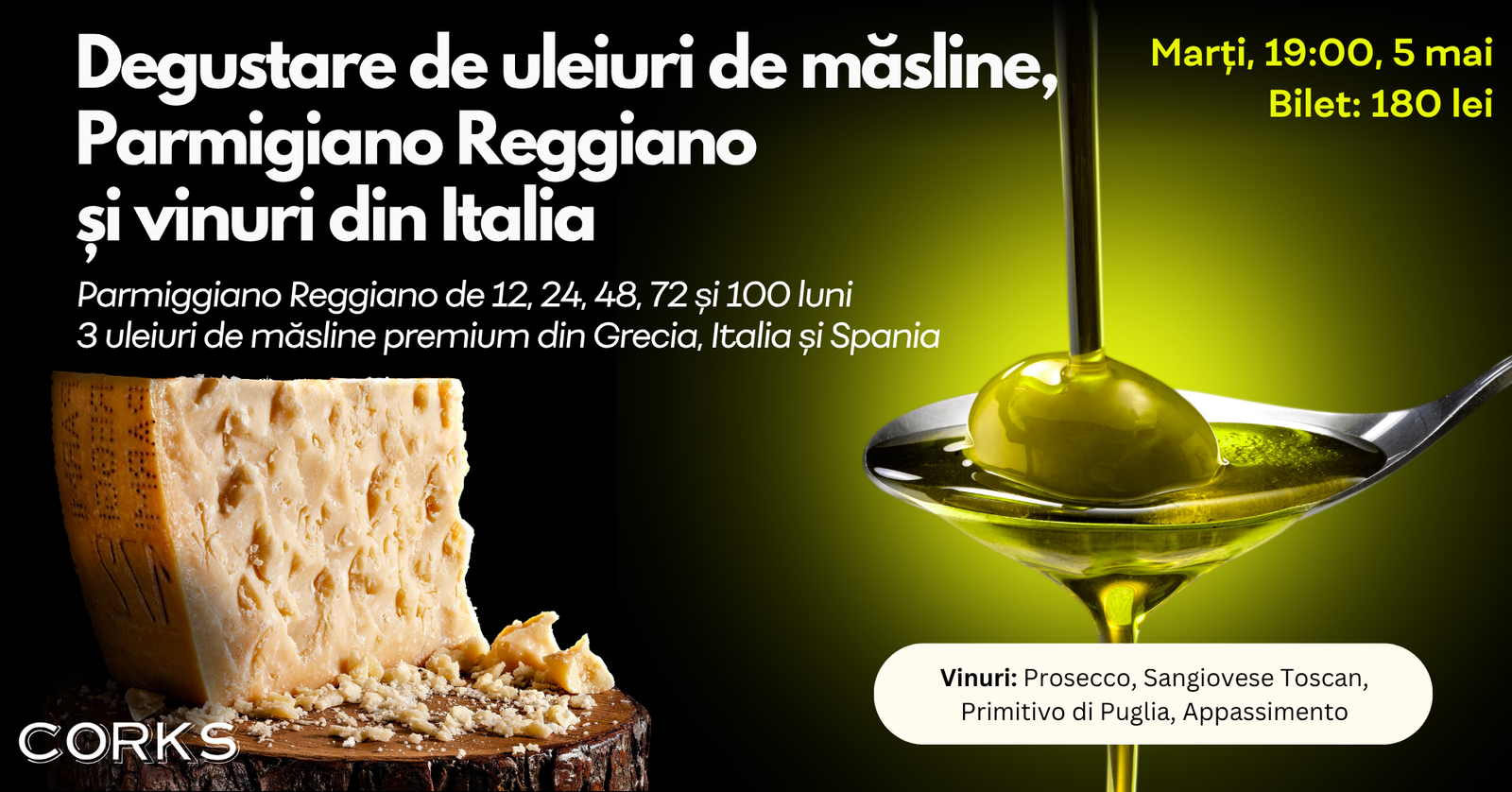 Degustare de uleiuri de măsline, Parmigiano Reggiano și vinuri din Italia