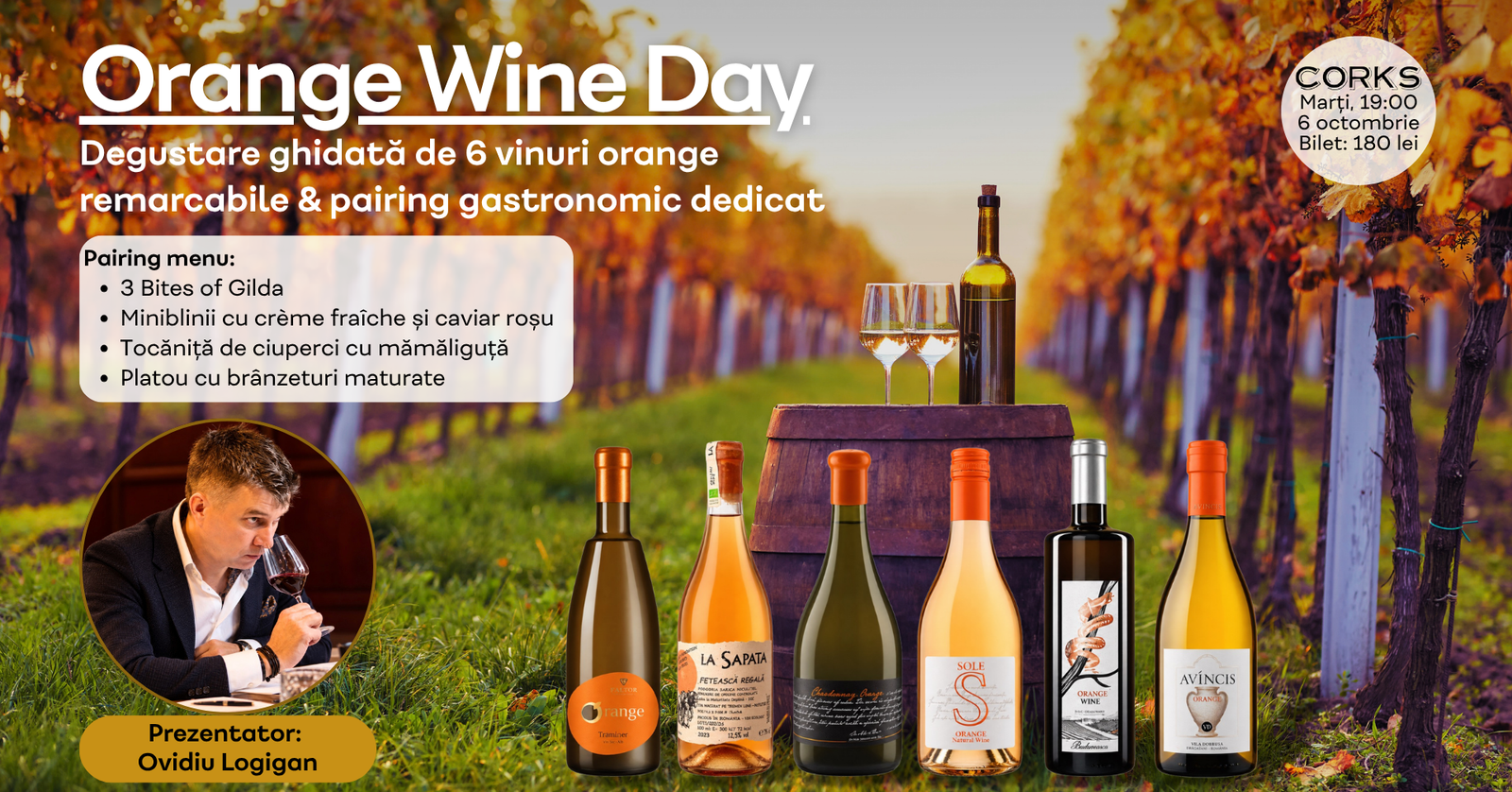 Orange wine day degustare vin corks octombrie