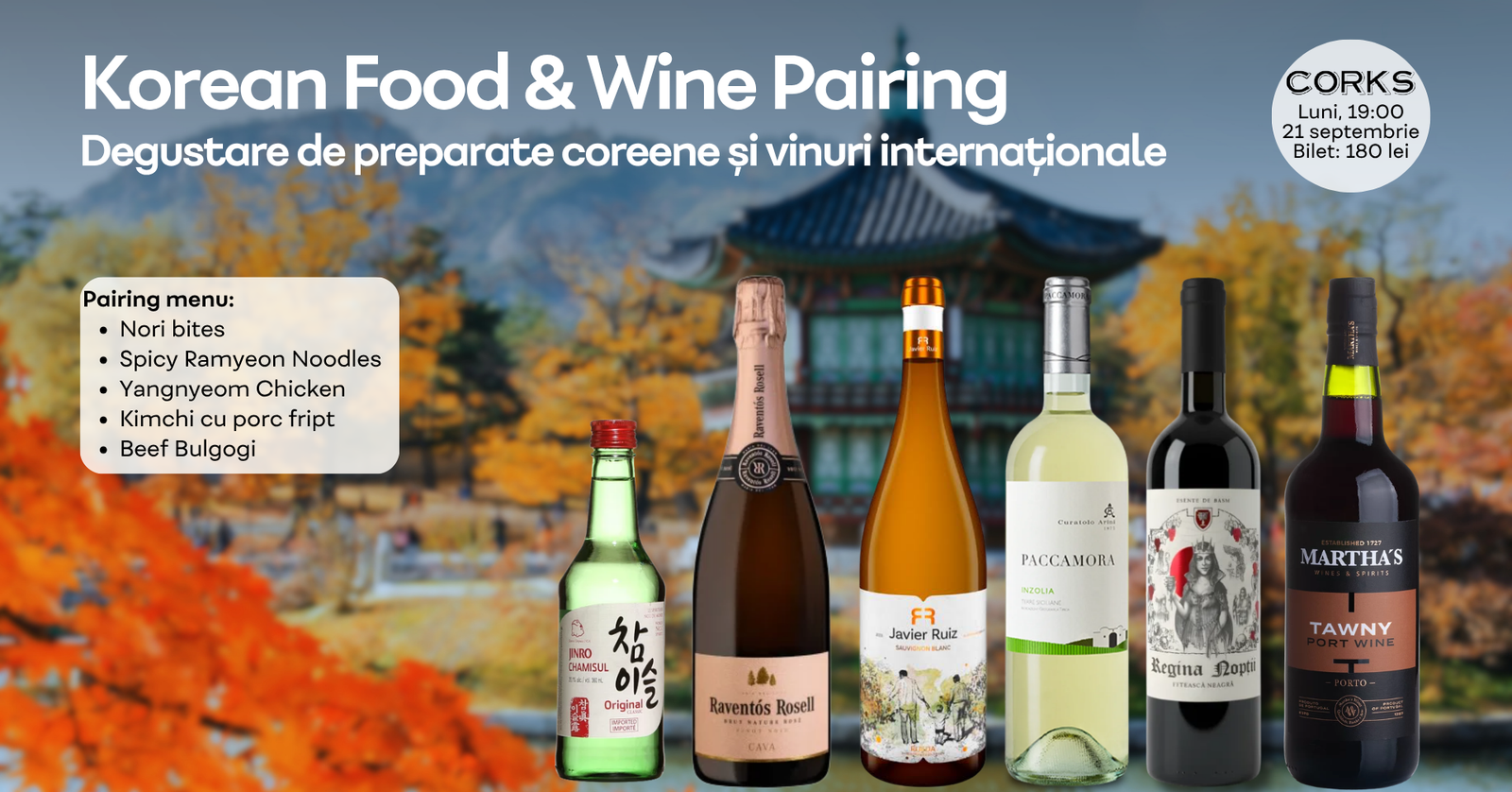 Korean Food 21 septembrie 2026 Corks degustare vinuri
