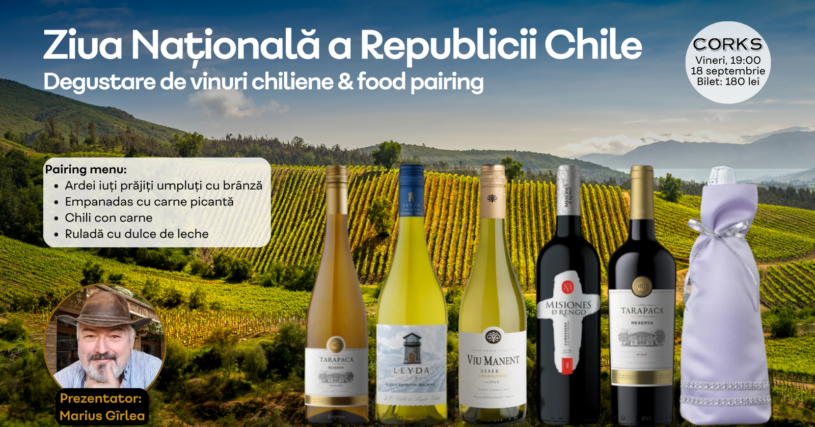 Ziua Națională Chile - Corks - prezentator marius girlea - degustare vin
